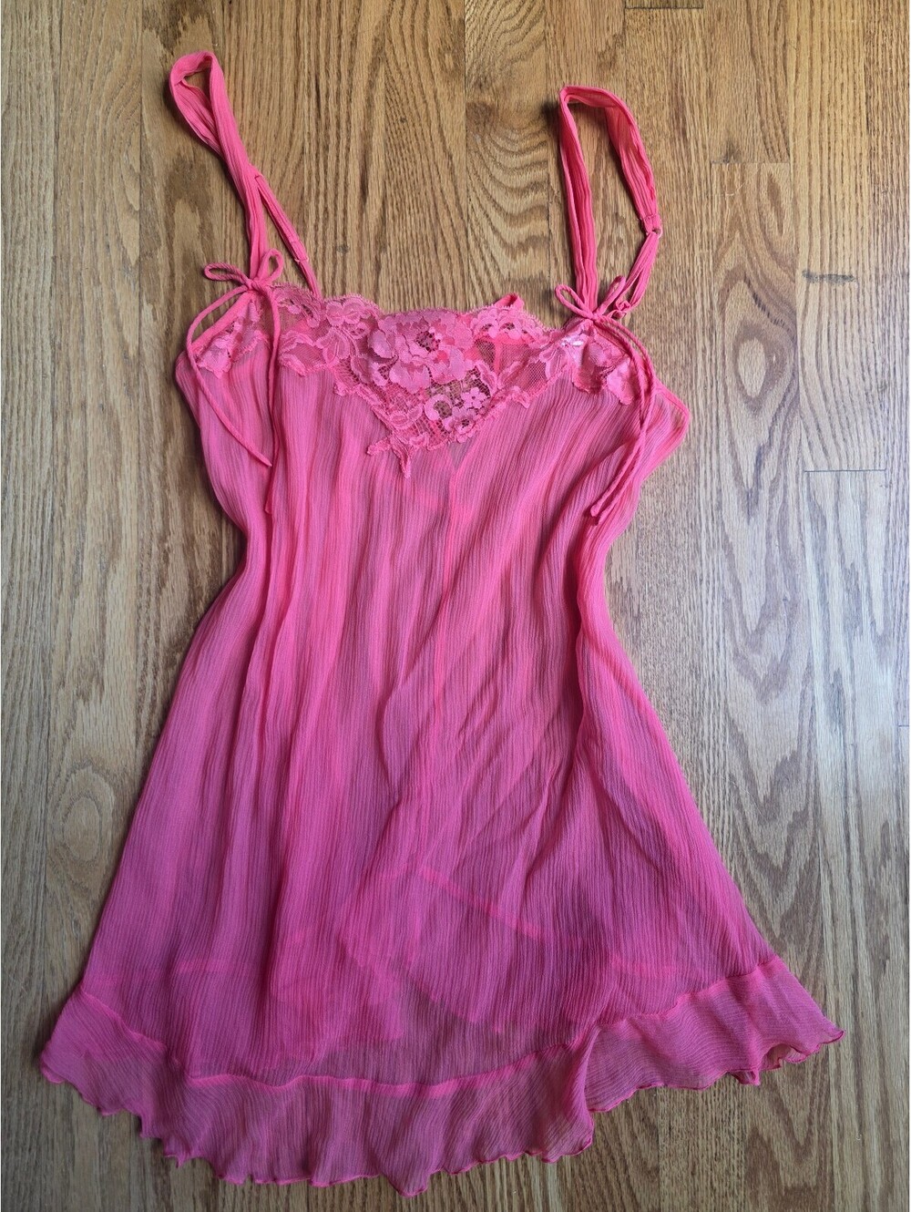 Vintage Y2K Victoria's Secret 100% Silk Sheer Coral Babydoll Chemise